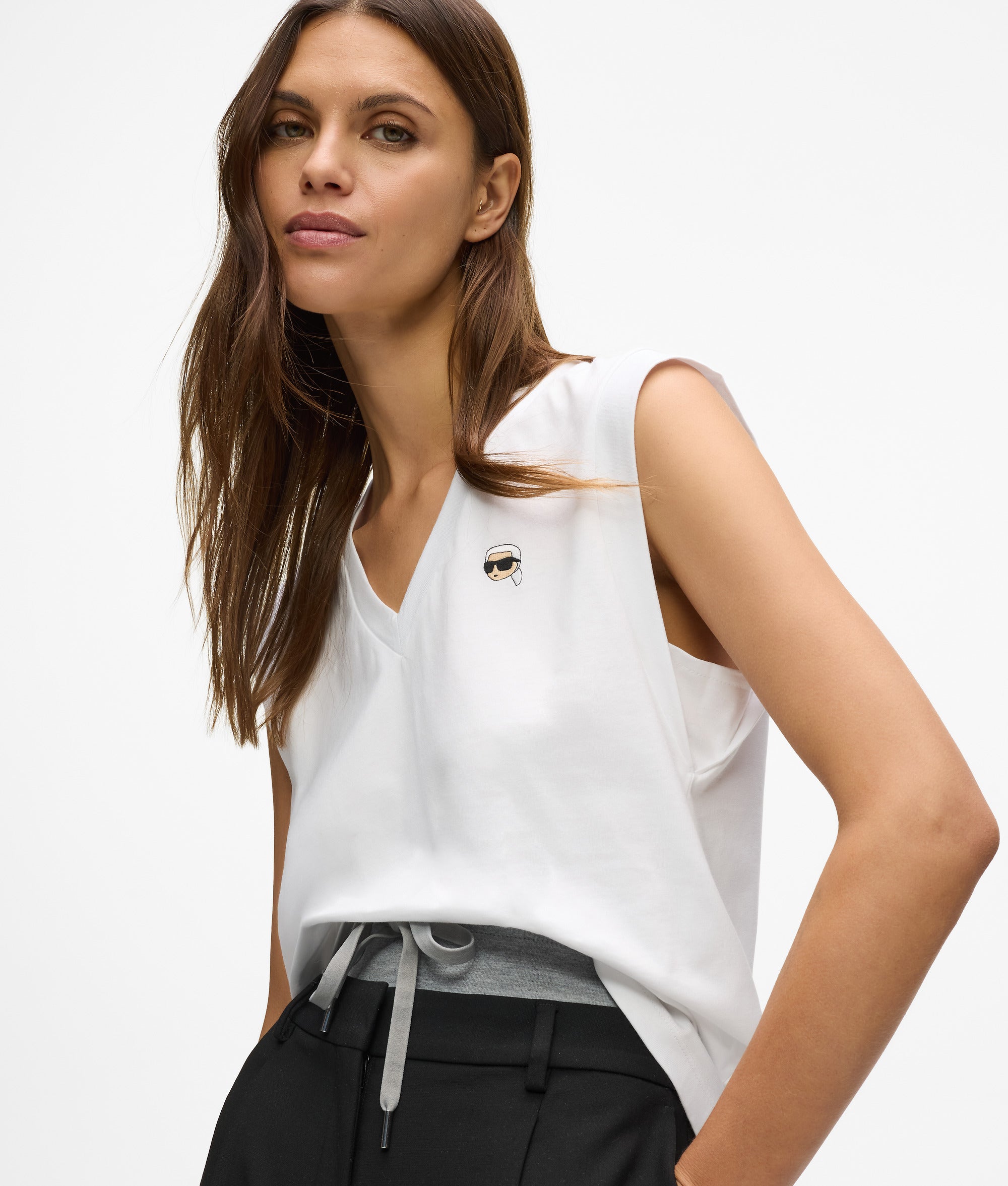 Karl Lagerfeld - Ikon Tanktop Mit V-ausschnitt, Damen, Weiss, Größe