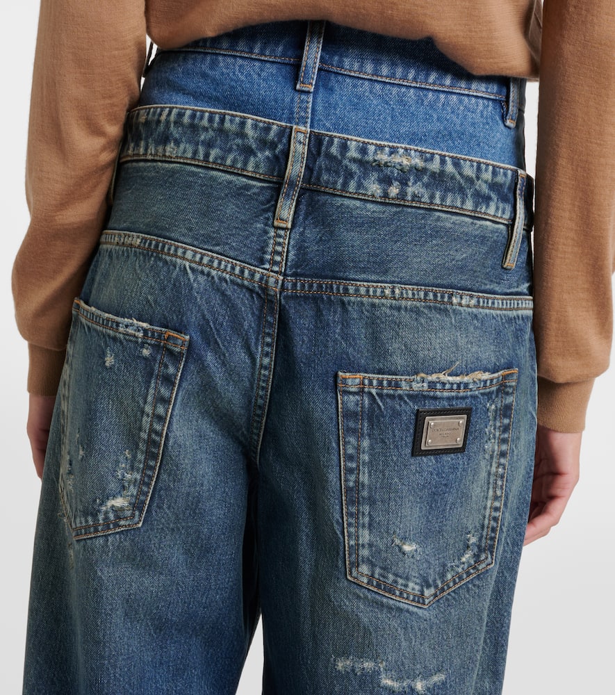 Distressed layered high-rise wide-leg jeans