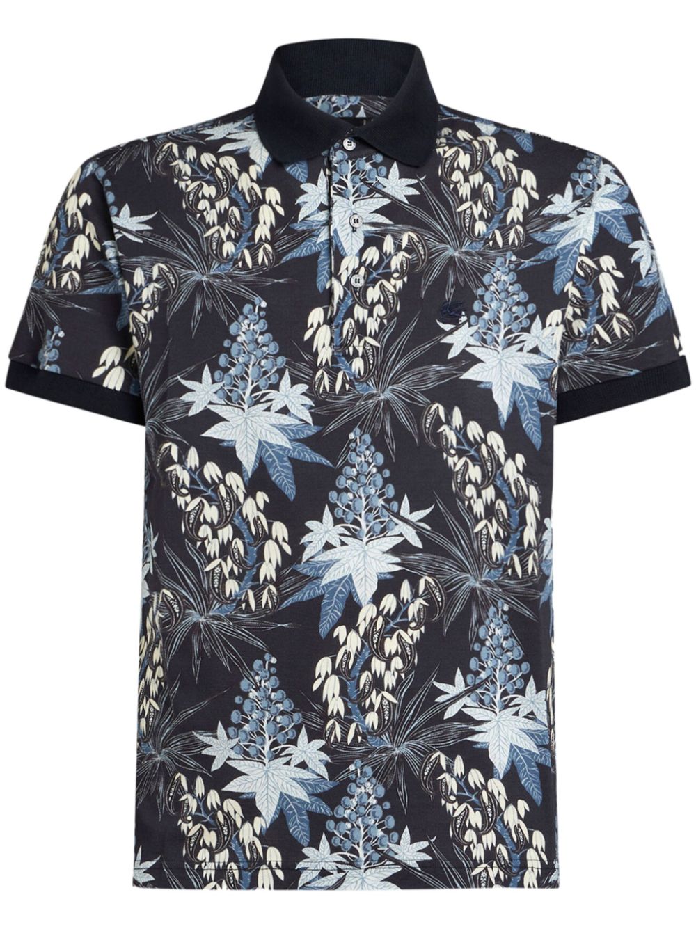 Leaf-print cotton polo shirt - Black