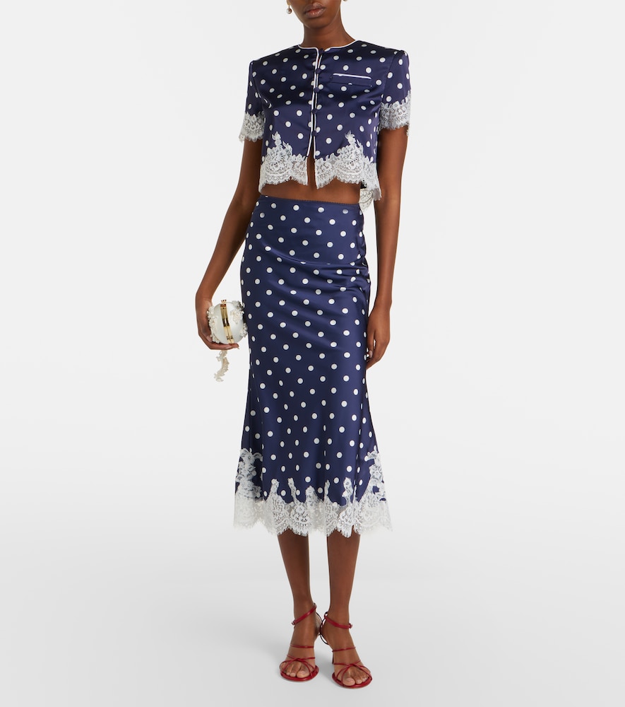 Lace-trimmed polka-dot satin crop top