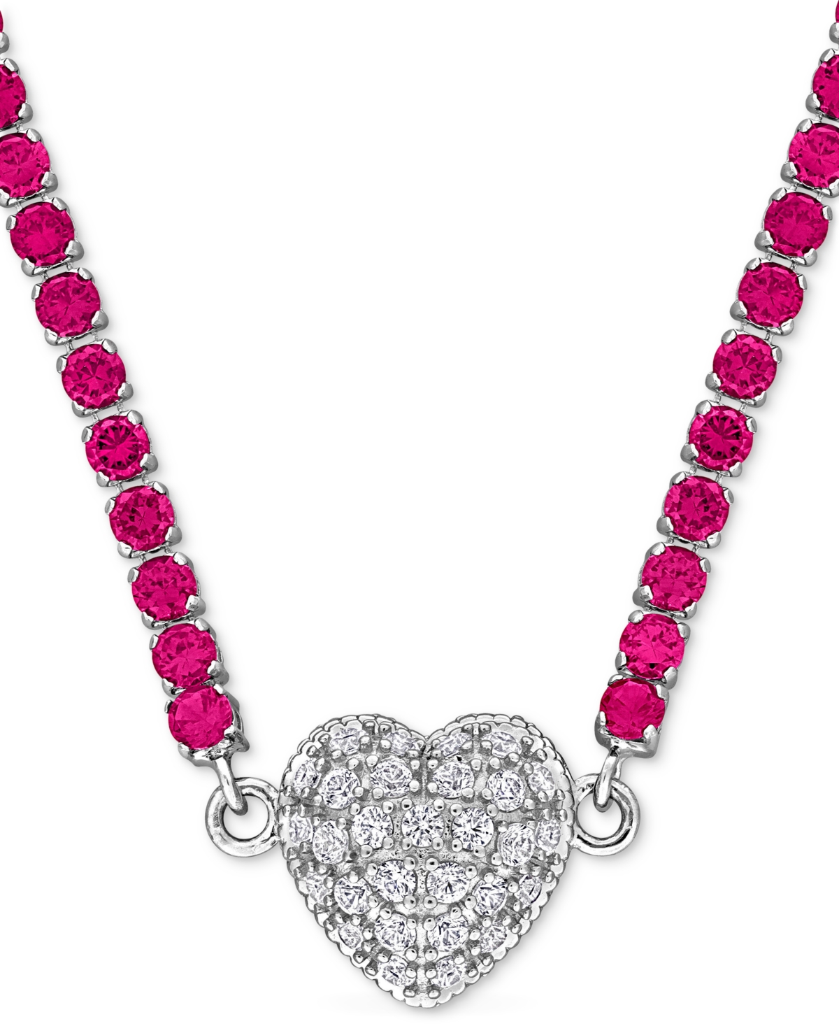 "Lab-Created Ruby (13 ct. t.w.) & Lab Created White Sapphire (1-1/4 ct. t.w.) Heart 17"" Pendant Necklace in Sterling Silver - Ruby"