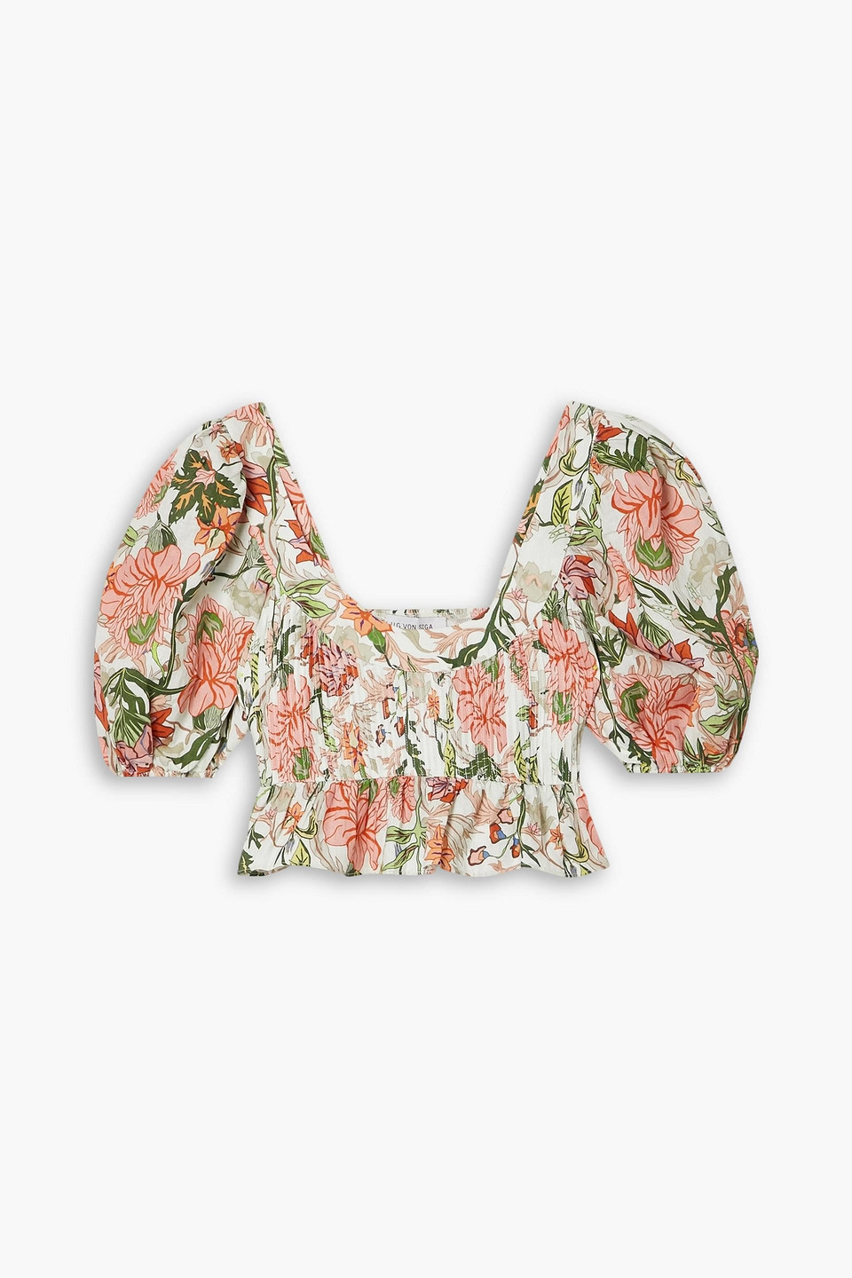 Alicia pintucked shirred floral-print linen peplum top - White - FR 42