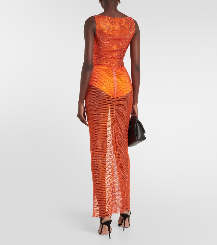 Crystal-embellished mesh maxi skirt