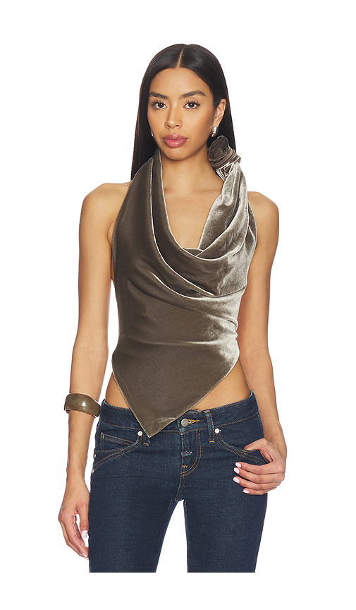 Monse Velvet Leather Strap Halter Top in Teak. 4 also