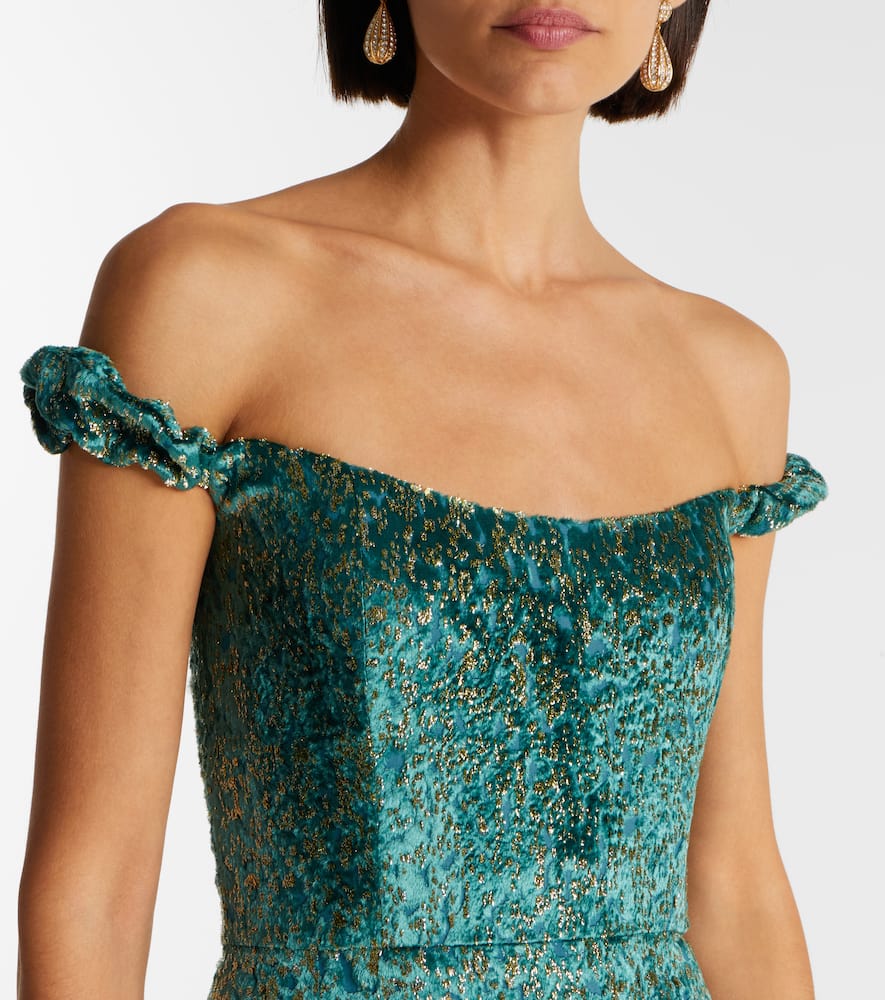 Yolanda off-shoulder brocade gown