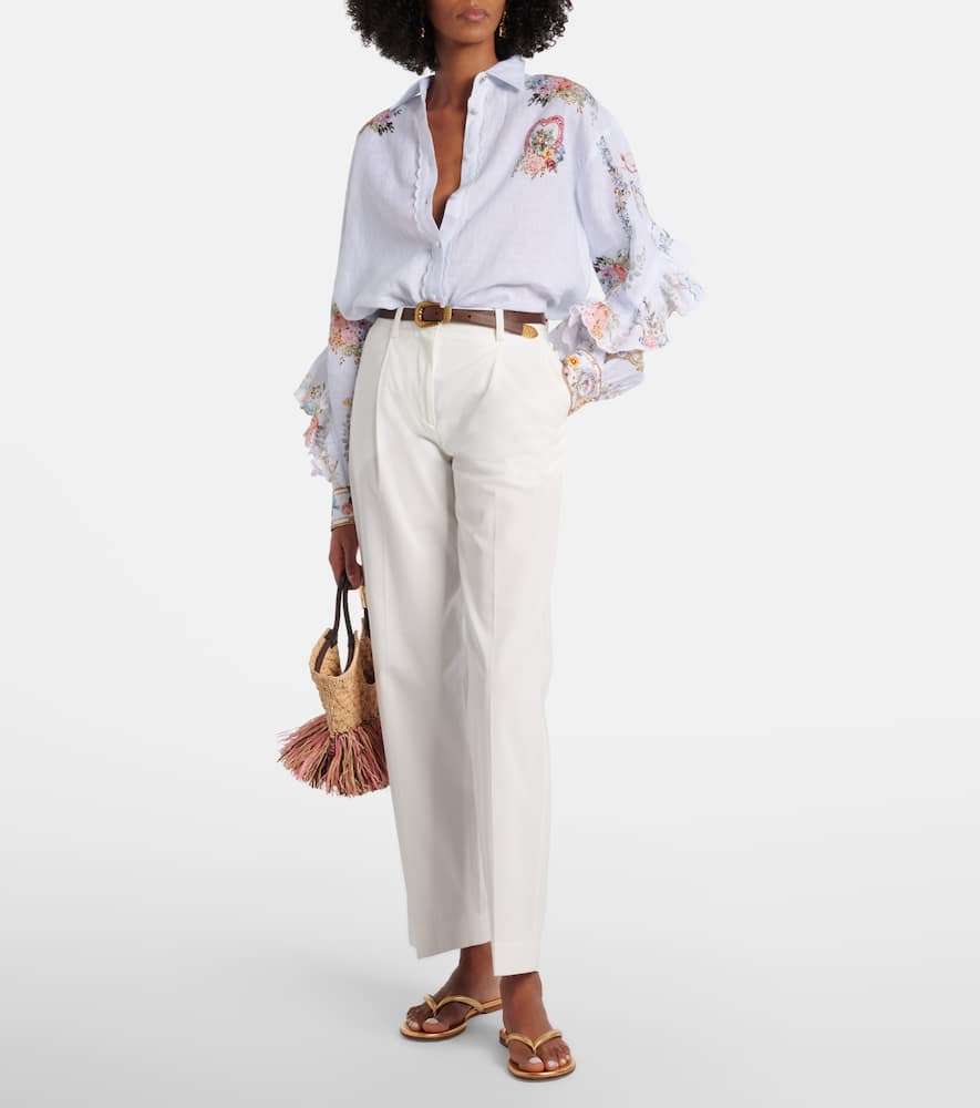 Floral ruffled linen shirt