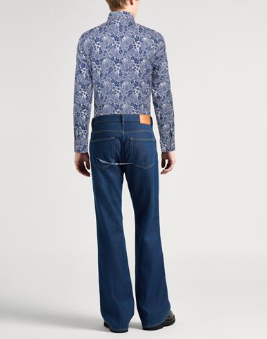 Fedeli Man Shirt Blue Size 16 Cotton, Elastane