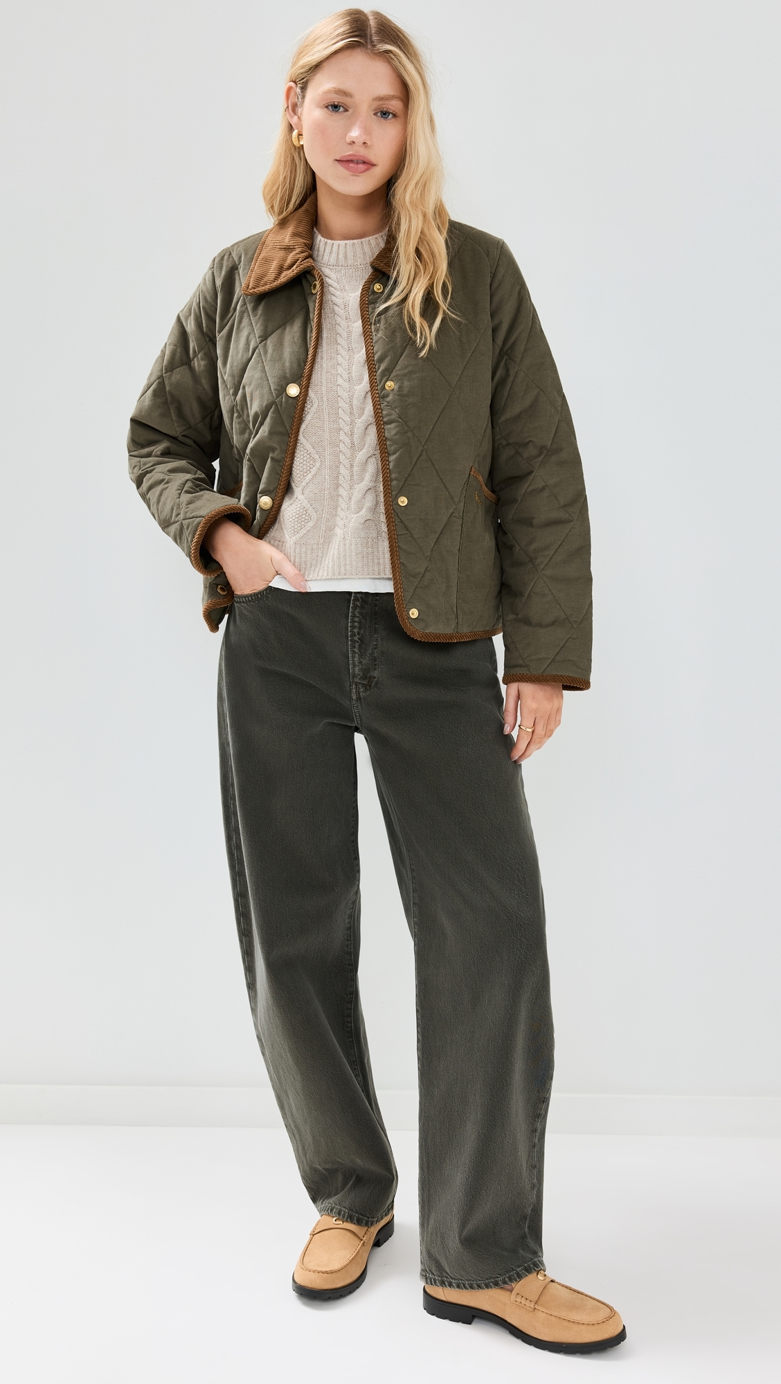 Emilia Quilted Jacket Deep Olive/Sky Dress Tartan