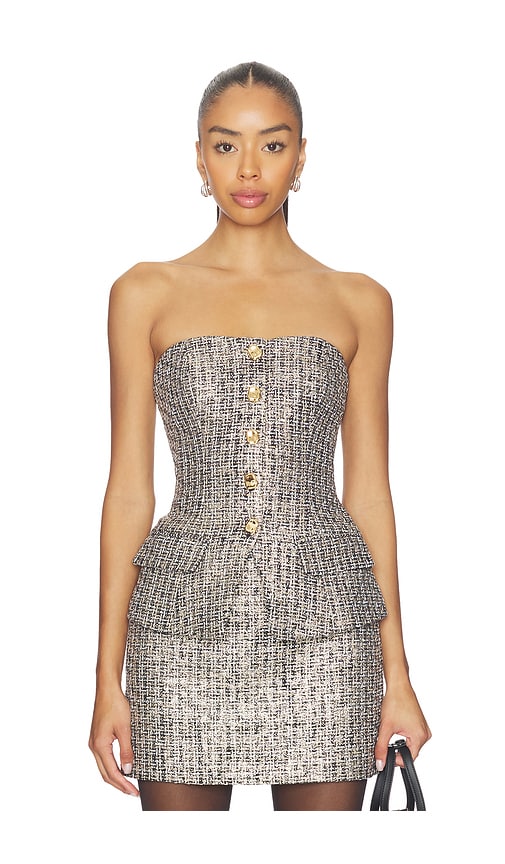 Generation Love Quinn Tweed Vestier in Metallic Gold,Black. - L also in M, S