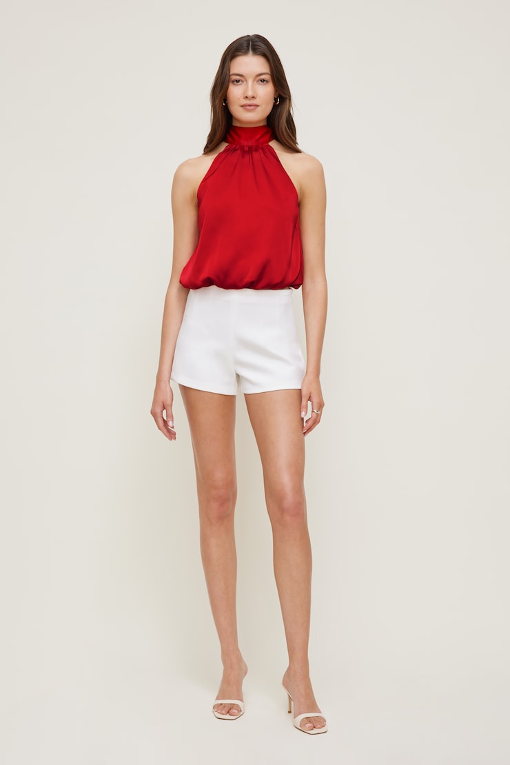 Paloma Bubble Satin Halter Blouse - Red - Women Clothing