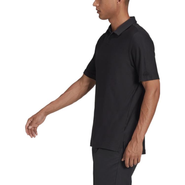 Men's Solid Color Logo Embroidered Short Sleeve Black Polo Shirt