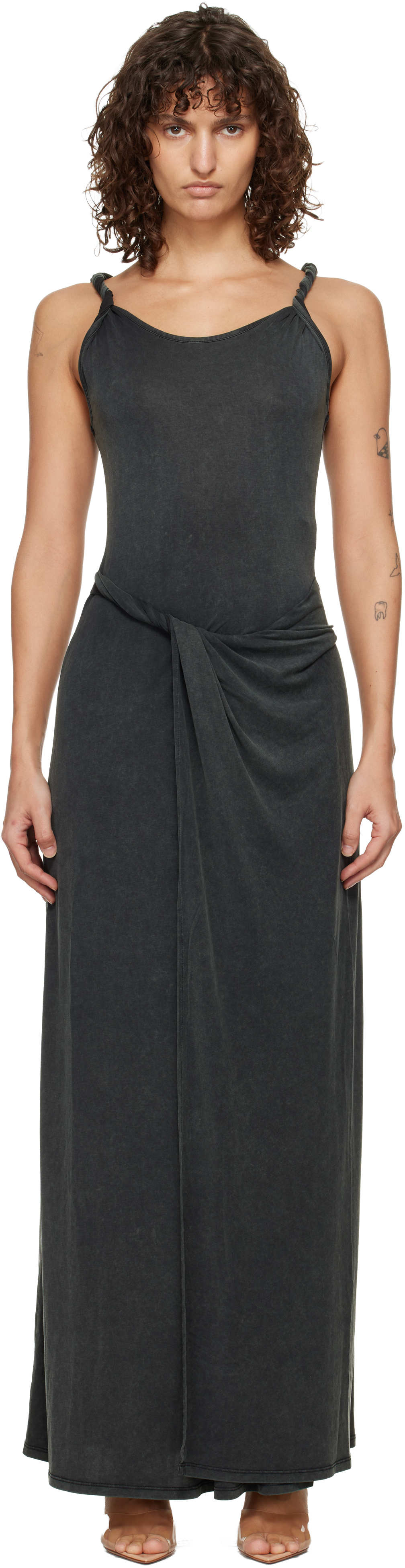 Gray Jersey Twisted Details Maxi Dress