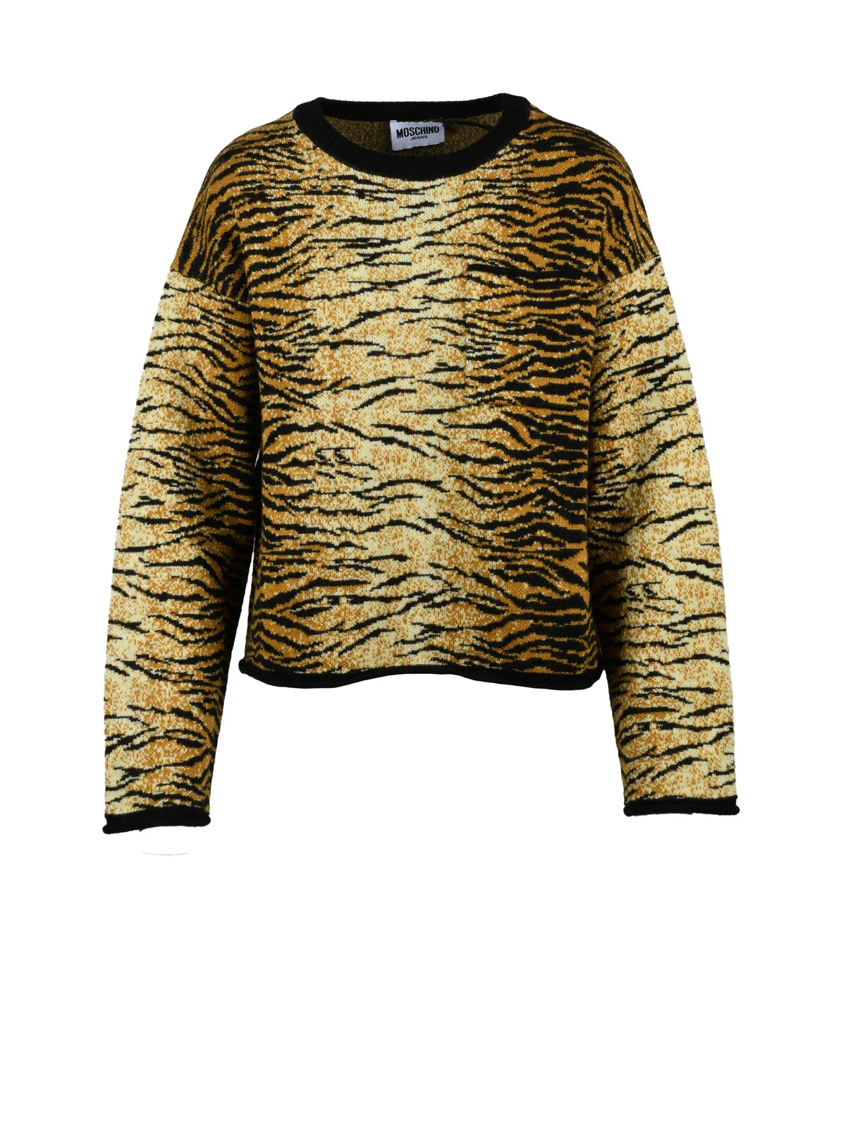 Crewneck Knit Sweater with Bold Tiger Stripe Design