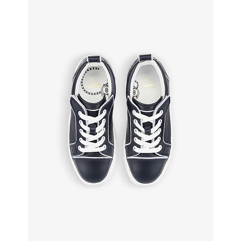 Boys Navy Kids Funnyto Logo-print Leather Low-top Trainers 