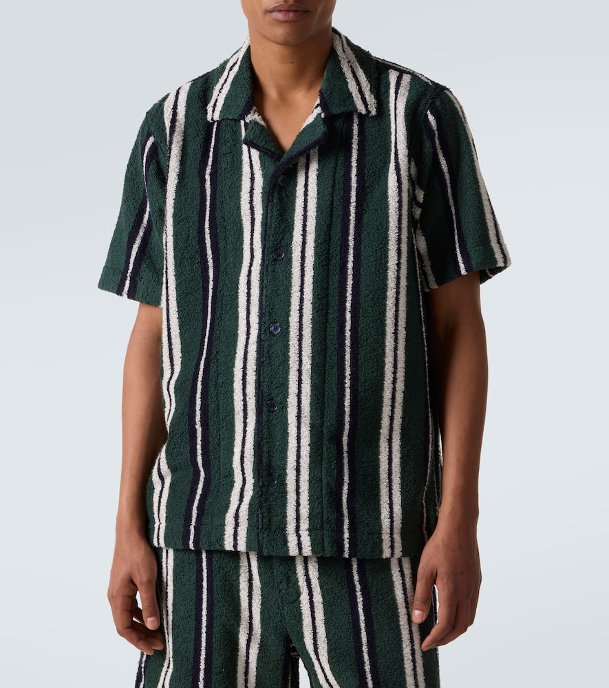 Griffith striped cotton-blend terry bowling shirt