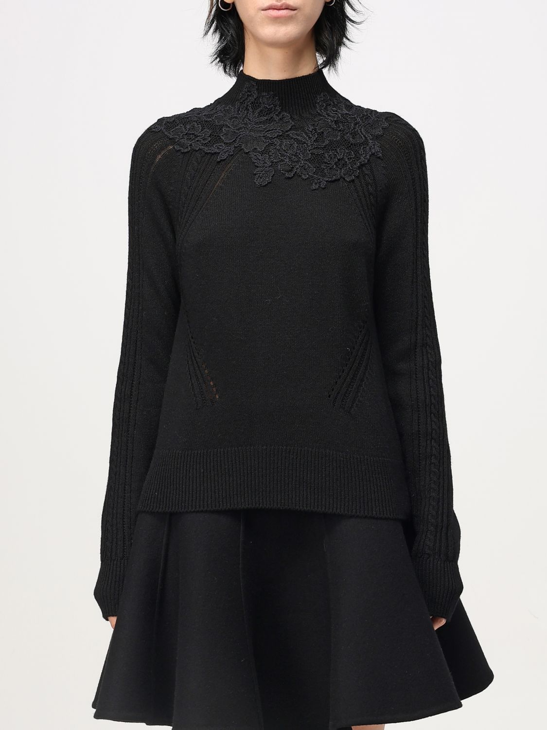 Floral-lace sweater - Neutrals