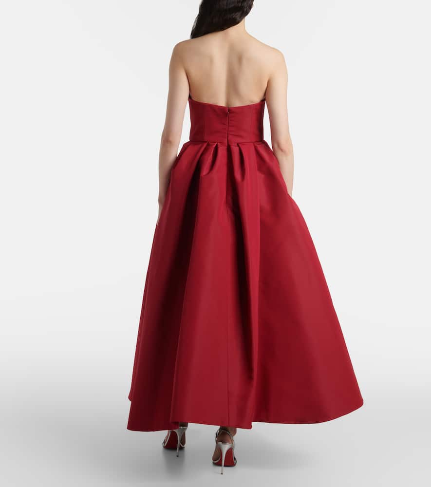Strapless belted silk cocktail dress