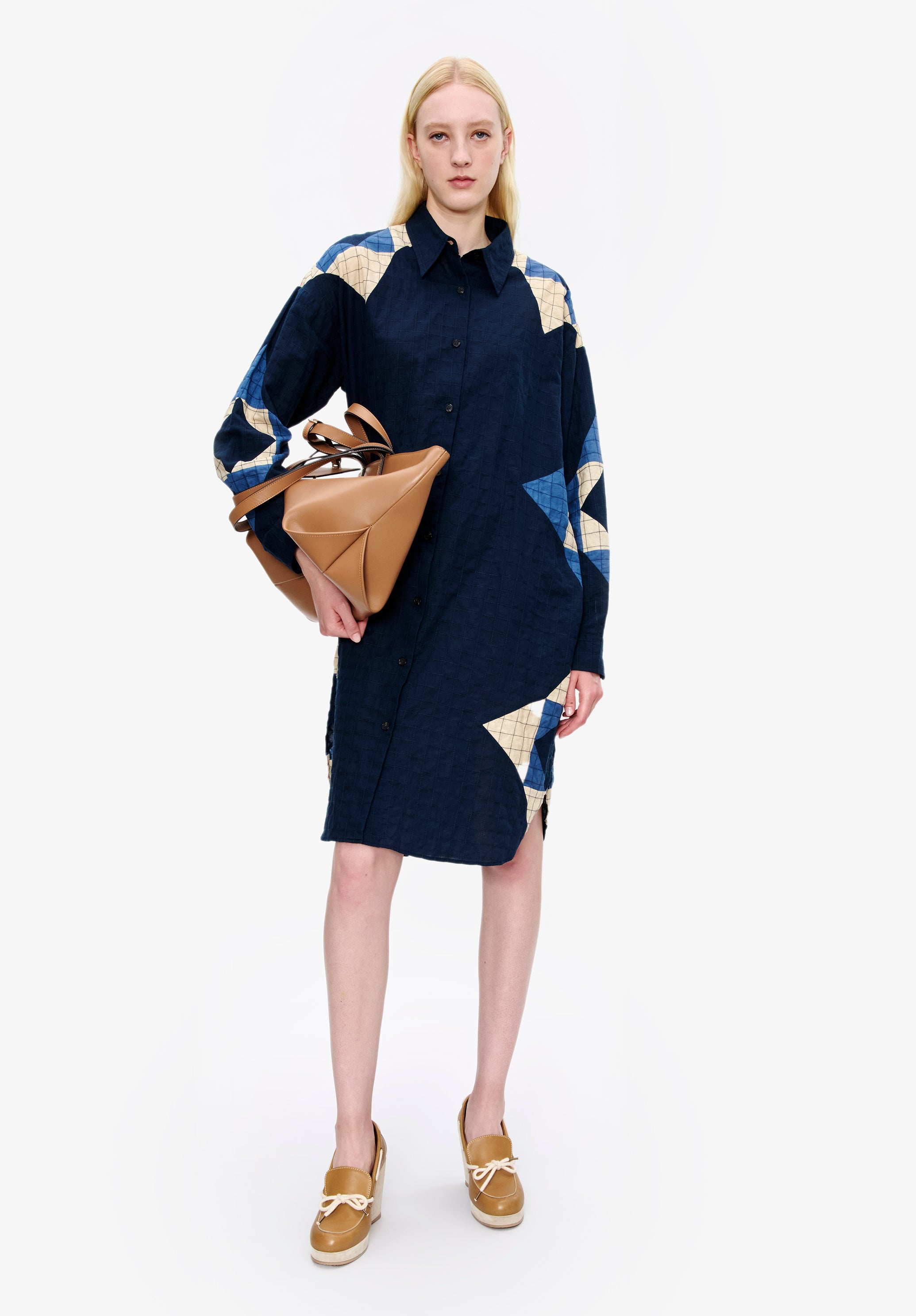 A. P.C. Women's Patchwork shirt-dress Size: Small in Dark indigo