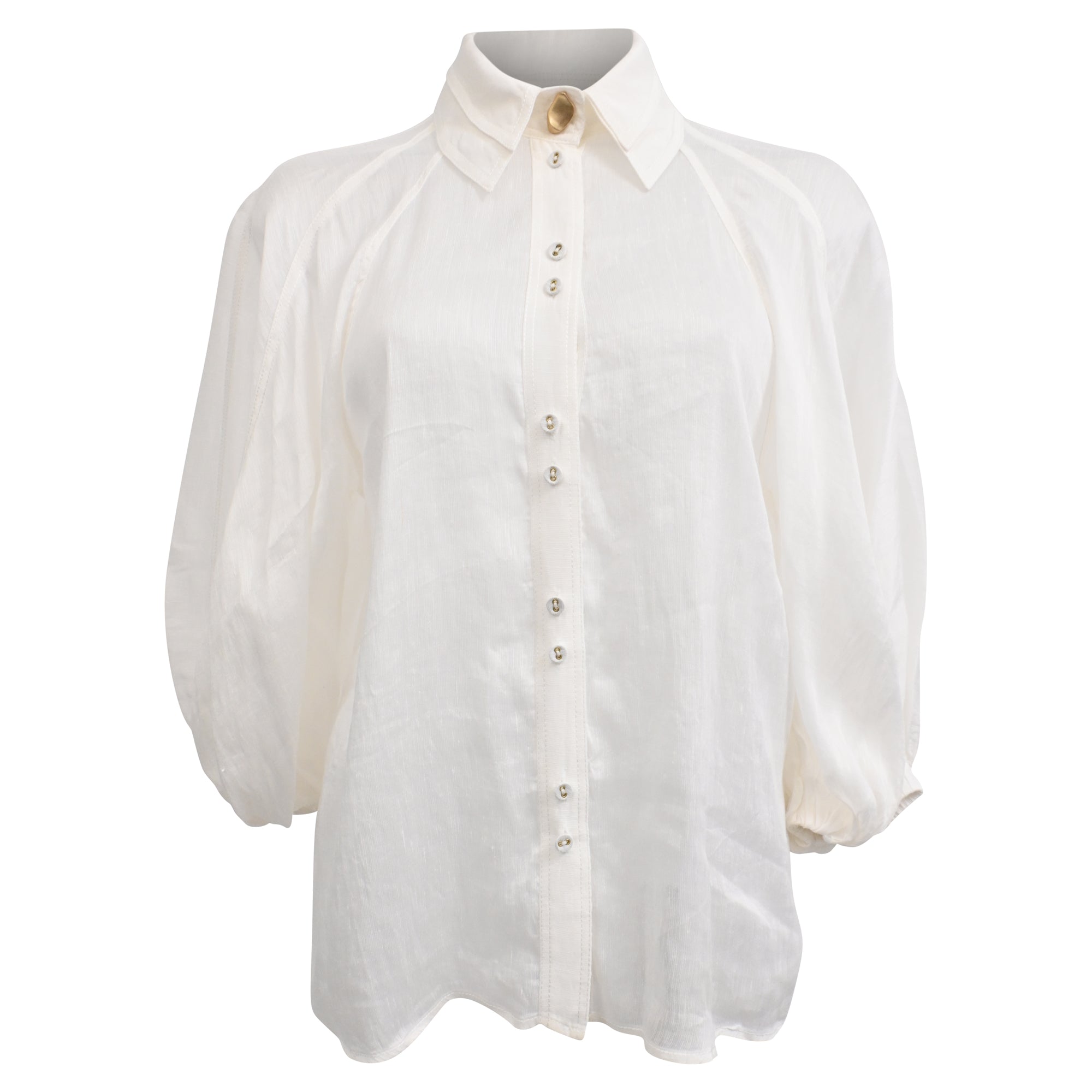 Aje Palms Puff-Sleeve Shirt in White Silk