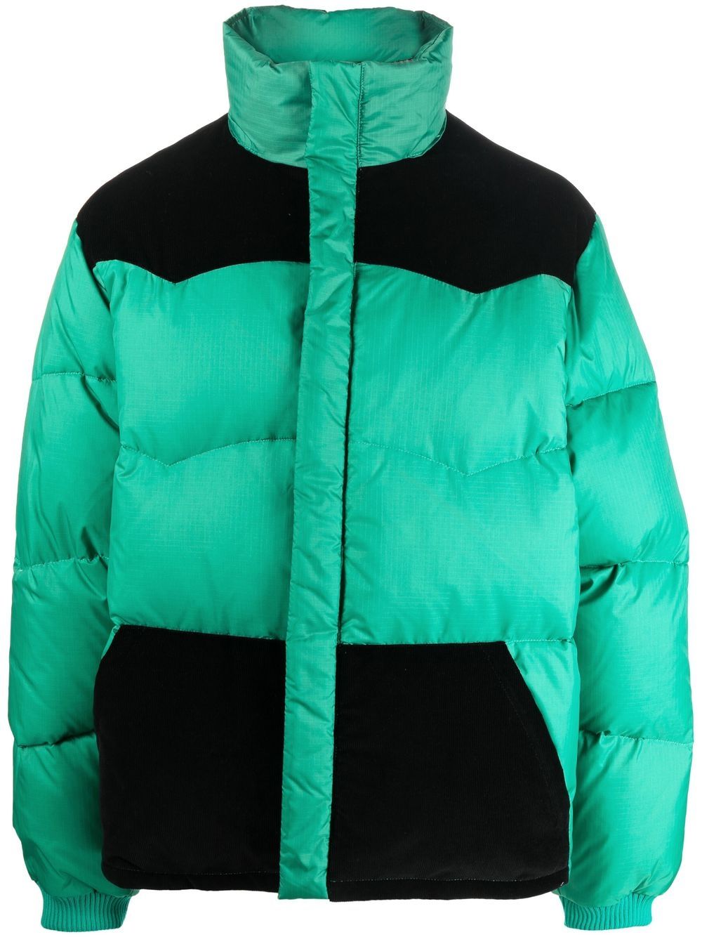 Colour-block feather-down jacket - Green