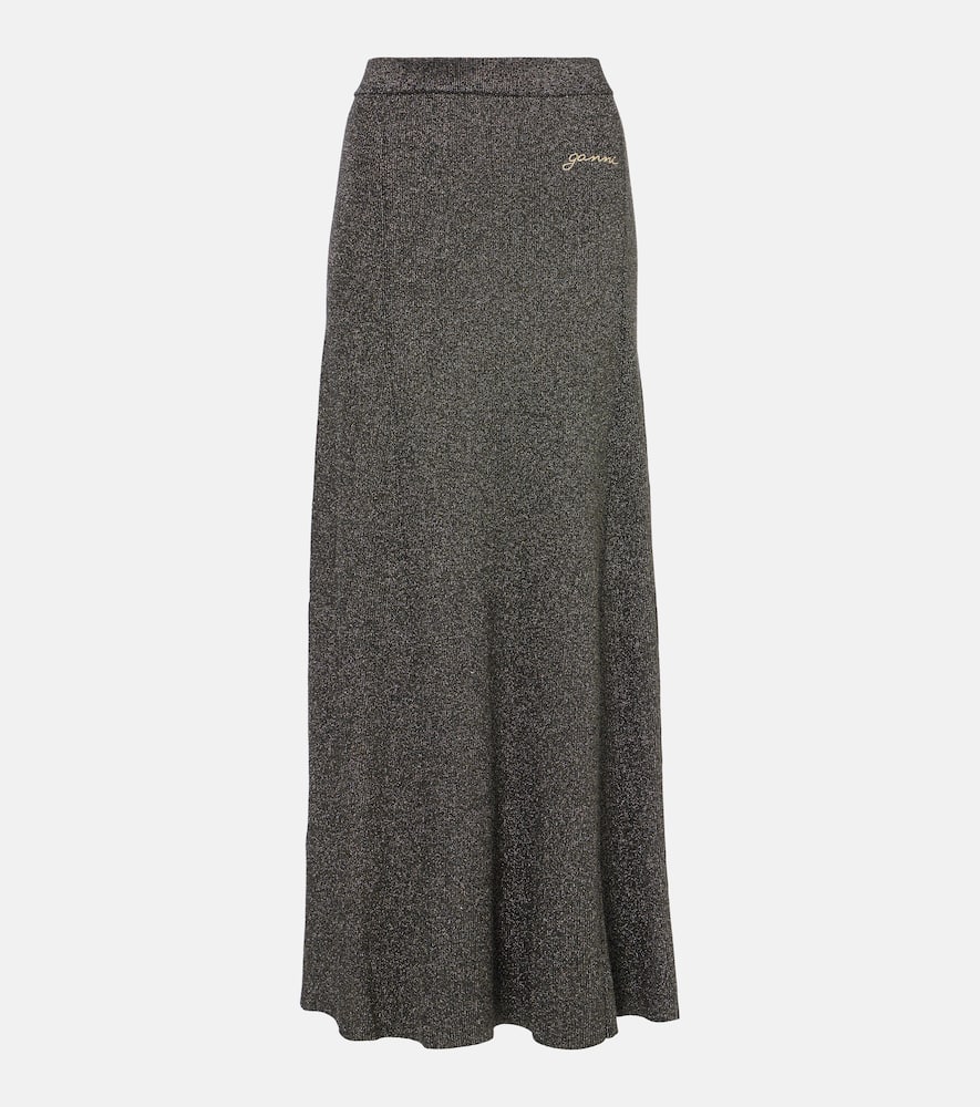 Ribbed-knit lamé maxi skirt