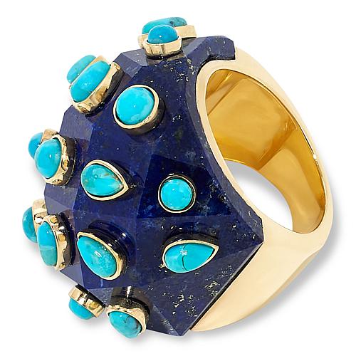 Rarities Gold-Plated Lapis and Composite Turquoise Ring - Gold