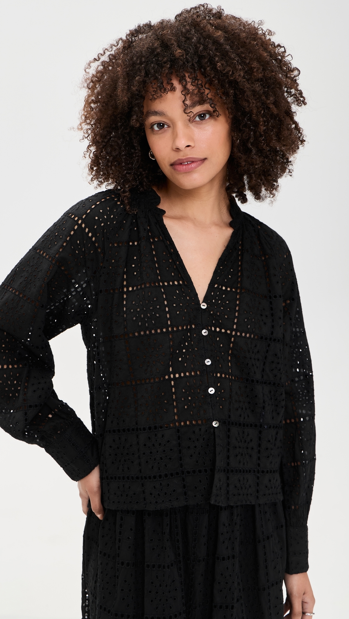 Francine Top Black Grid Embroidery