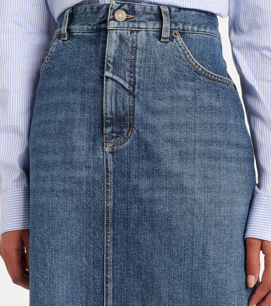 High-rise denim maxi skirt