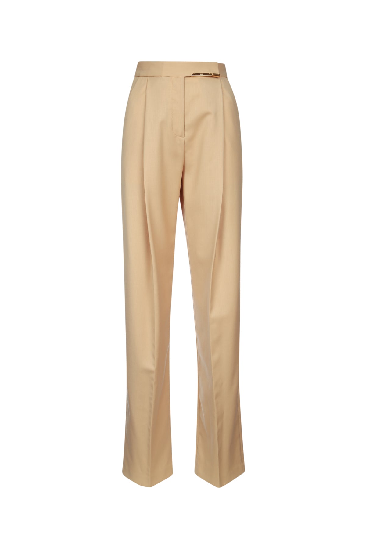 Pleated Twill Trousers — Beige