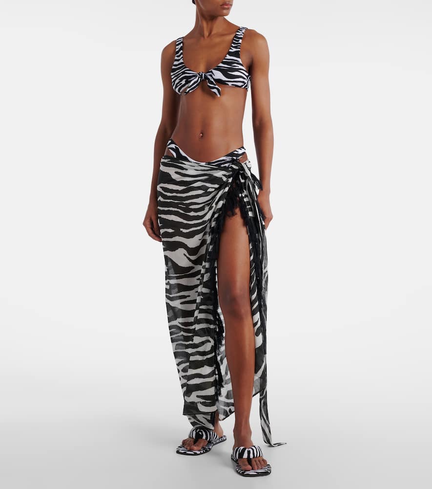 Zebra-print cotton muslin beach cover-up
