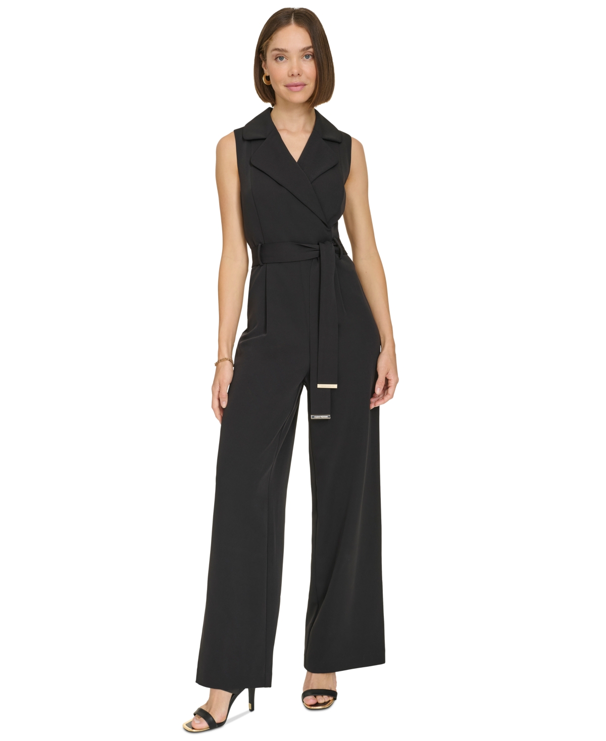 Women's Sleeveless Belted Jumpsuit - Black