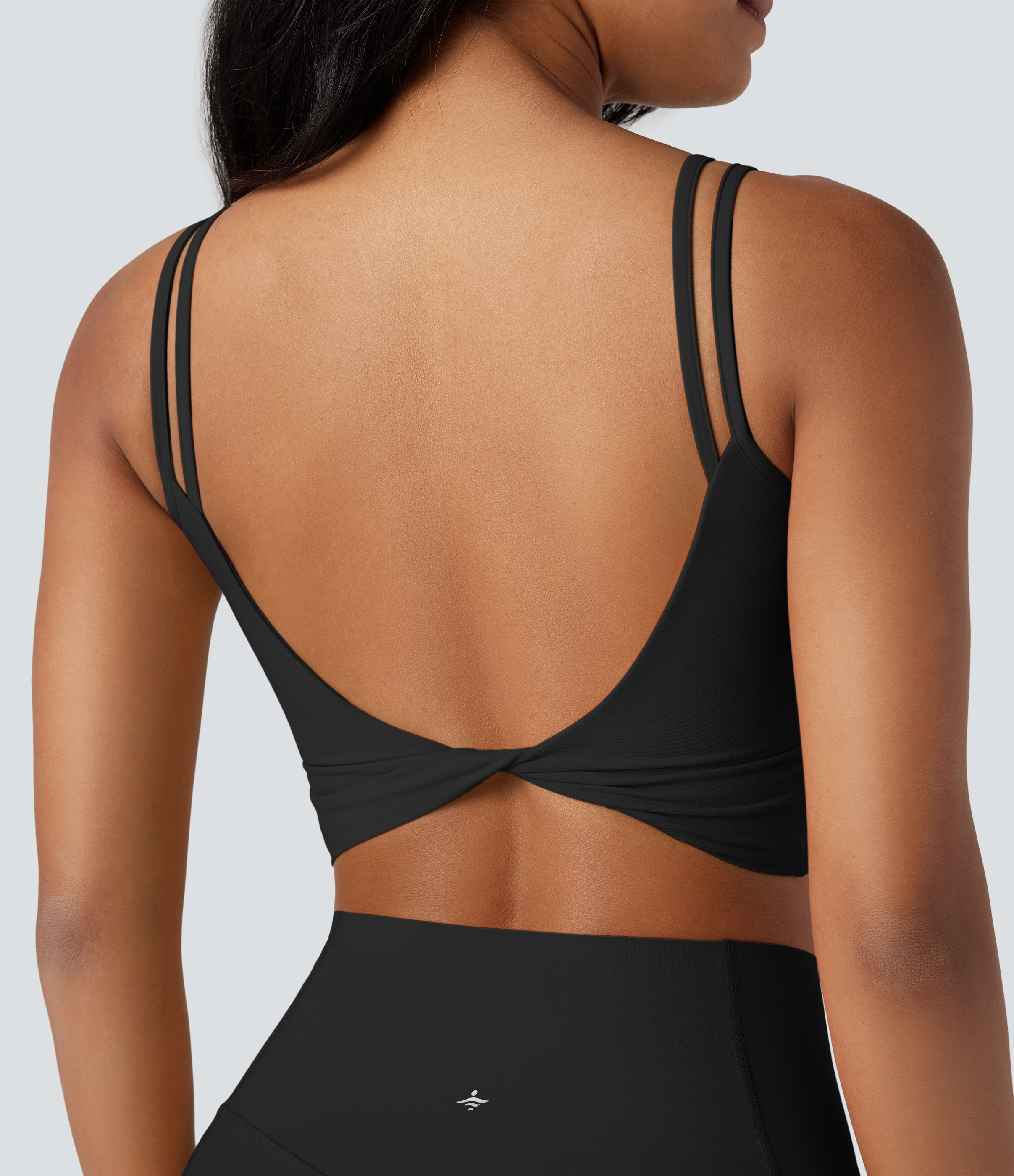 UltraSculpt™ Double Straps Twisted Backless Cropped Yoga Tank Top Tank Top - Black