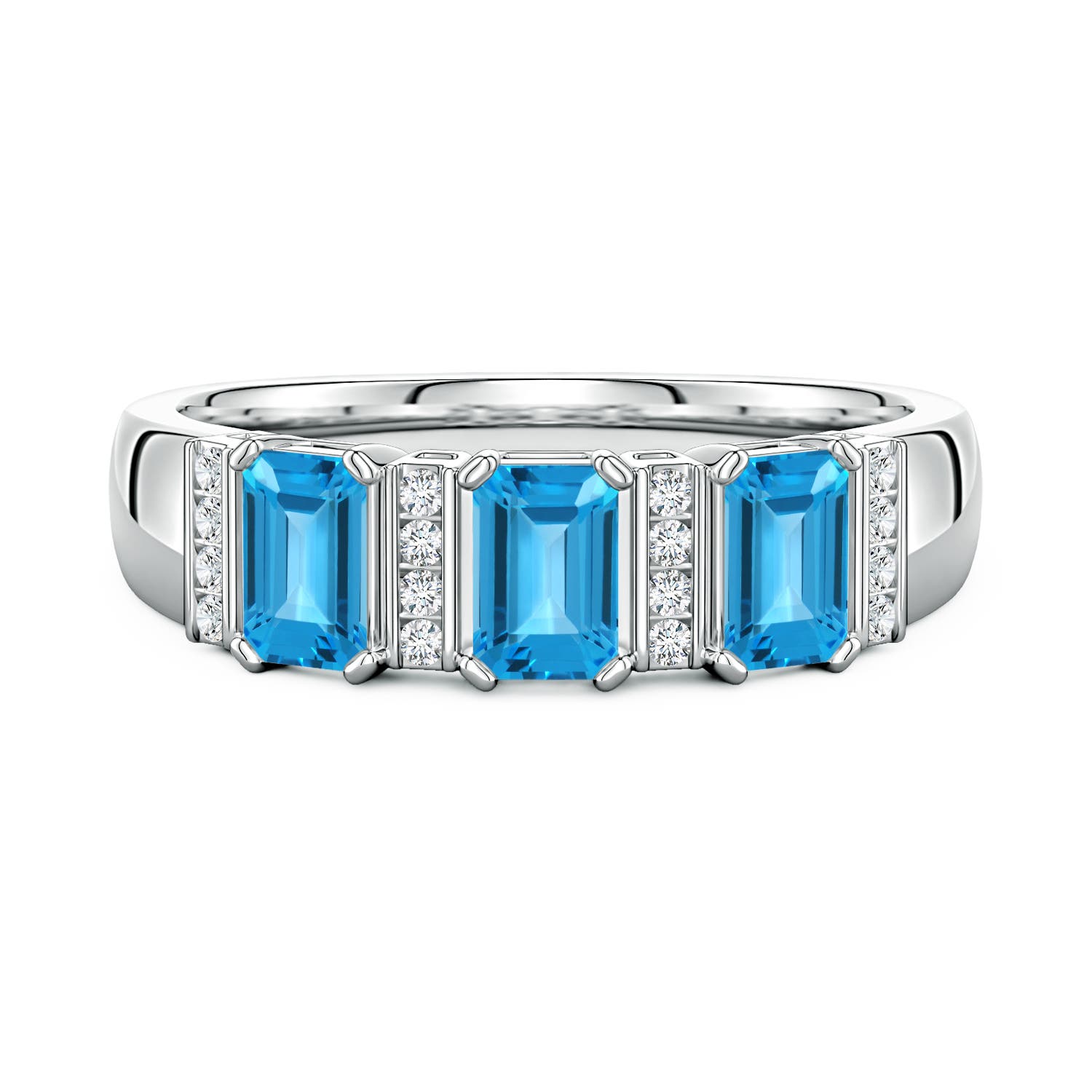 Lee Harris x Angara 1.15 CTW Swiss Blue Topaz and Diamond Modern Art Deco Inspired Semi Eternity Ring in Platinum