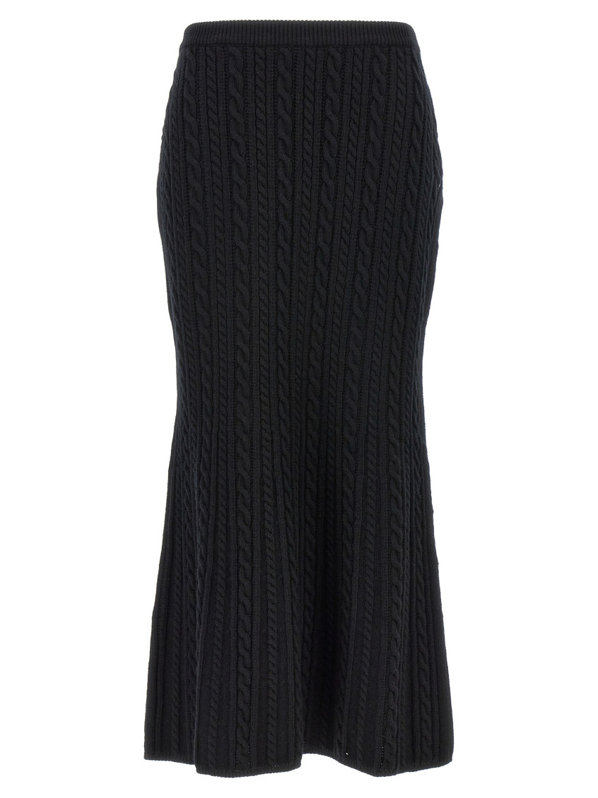 -Long Wool Skirt Gonne Nero-Donna