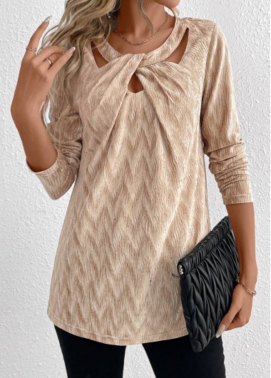 Modlily Champagne Velvet Long Sleeve T Shirt