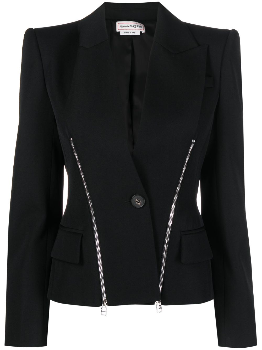 Zip-embellished single-breasted blazer - Black