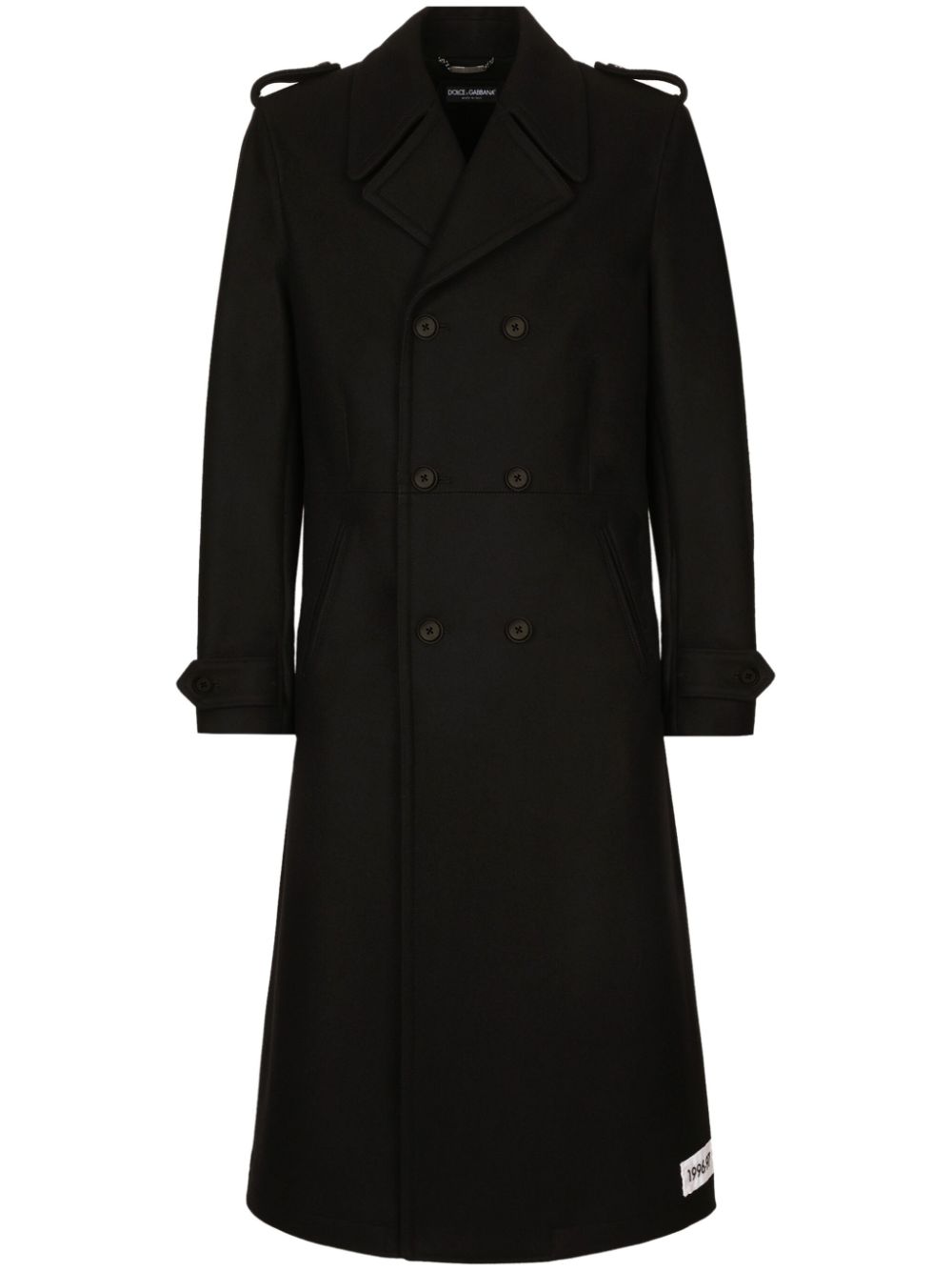Double-breasted logo-patch coat - Black