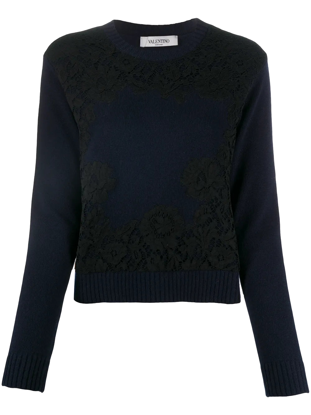 Lace Overlay Sweater — Navy