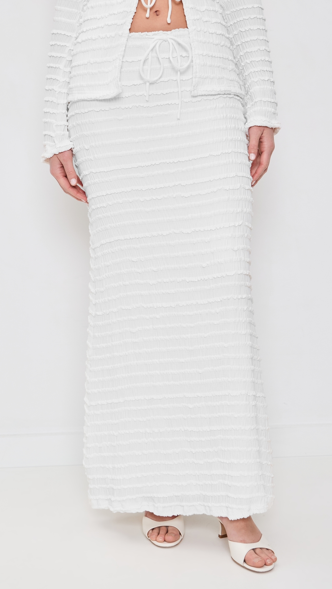 Adalee Ruffle Texture Maxi Skirt White