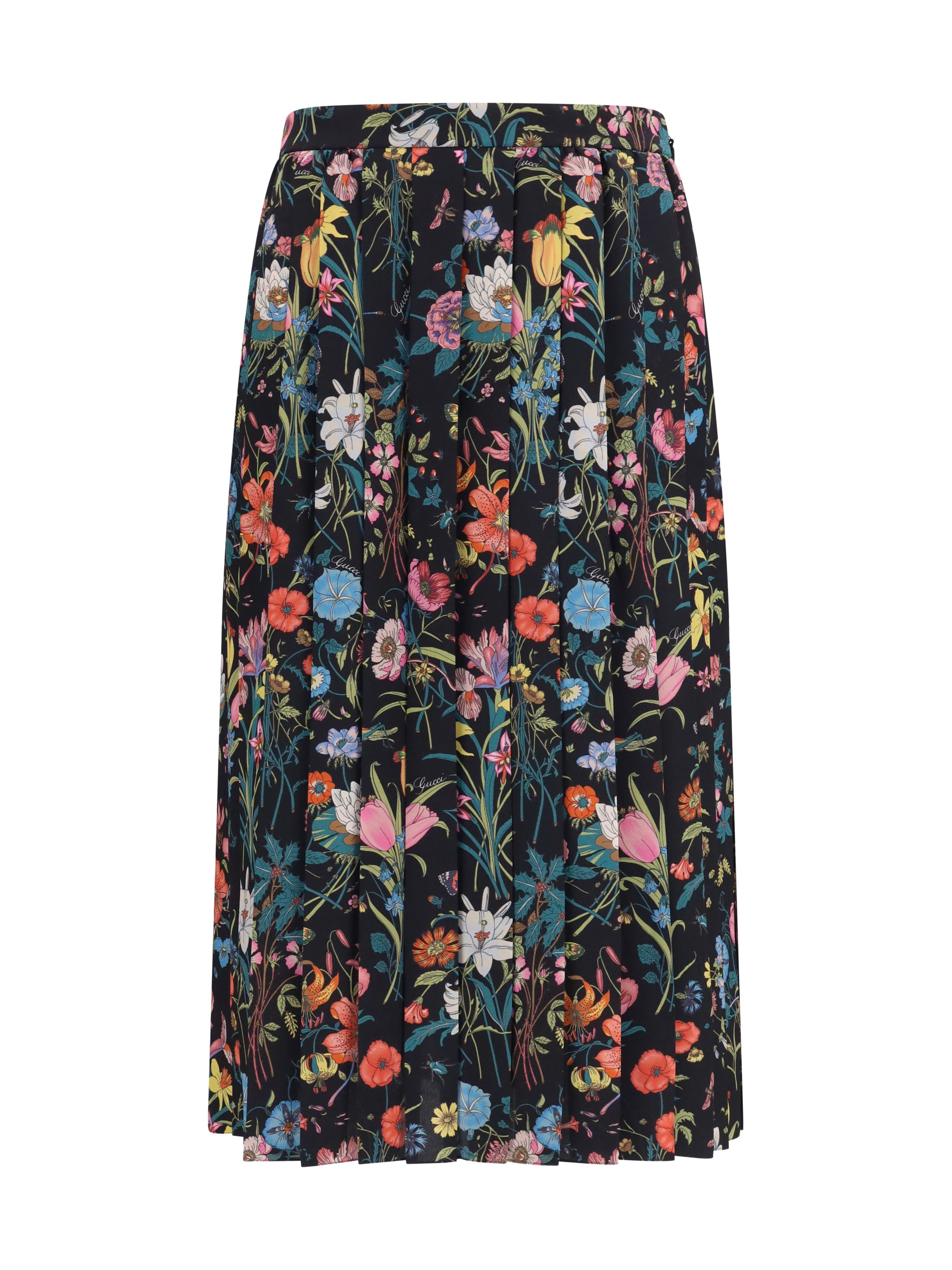 Flora Printed Silk Skirt — Black