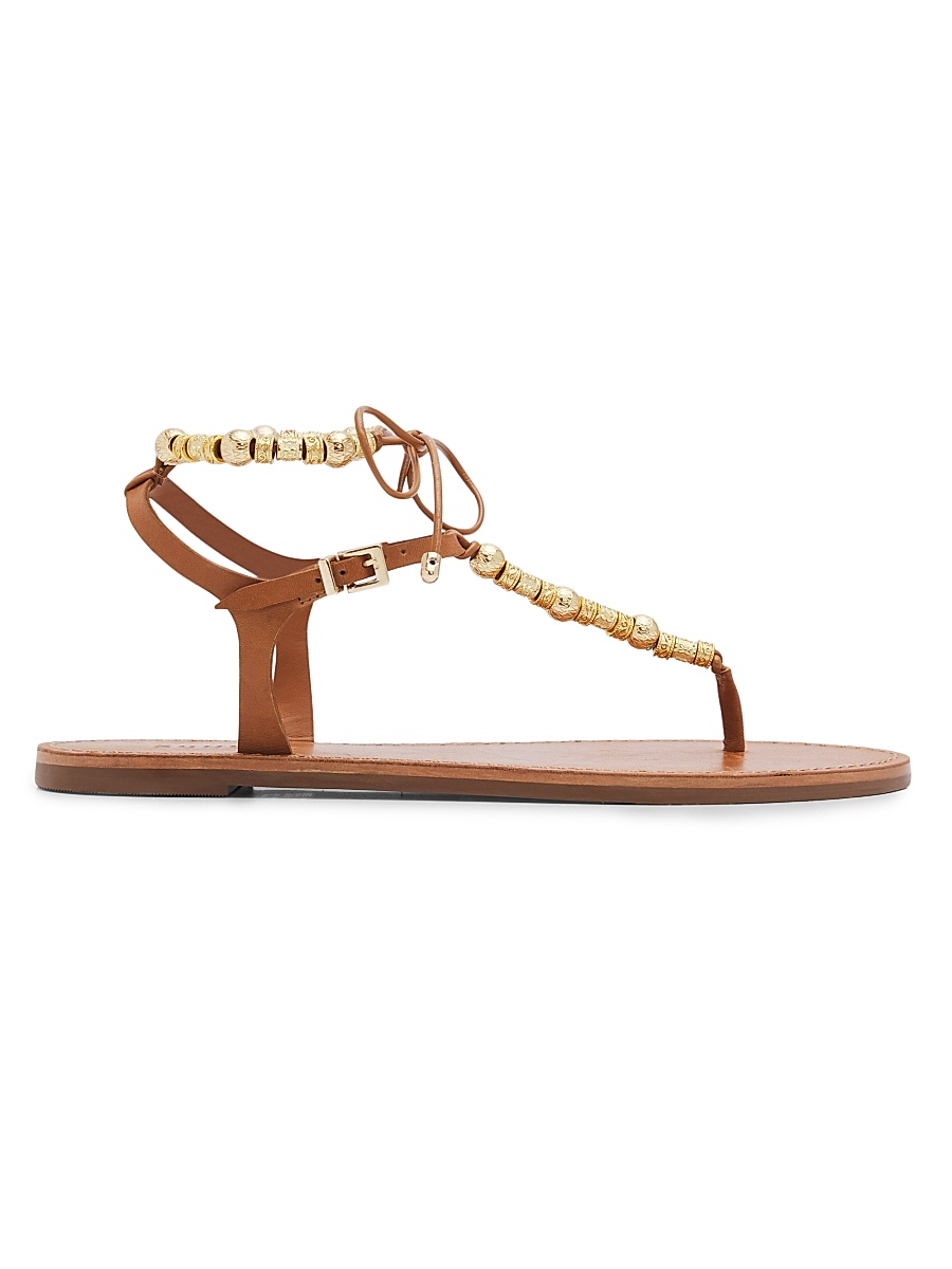 Women's Nia Beaded Leather T-Strap Sandals - Burnet Honey