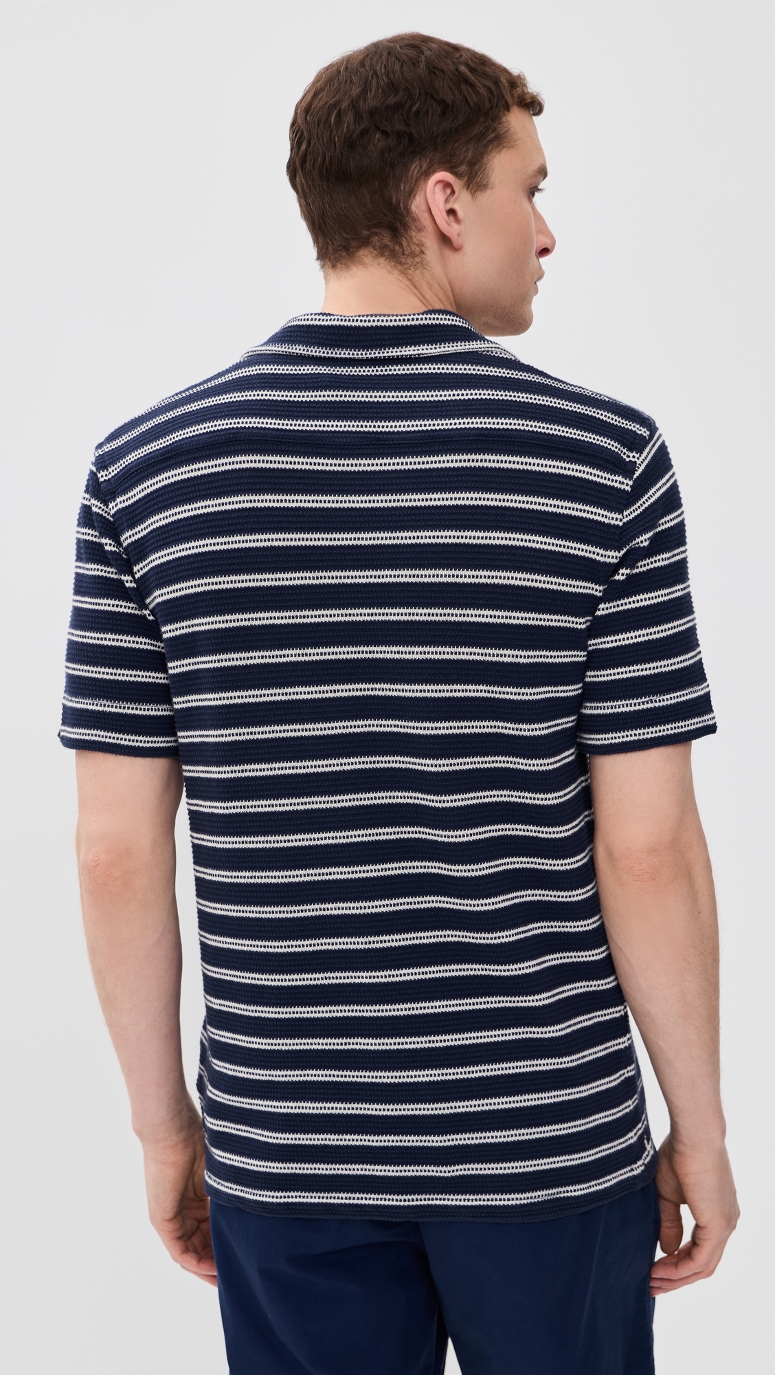 Short Sleeve Stripe Knit Collared Shirt Newport Navy/Pale Cream