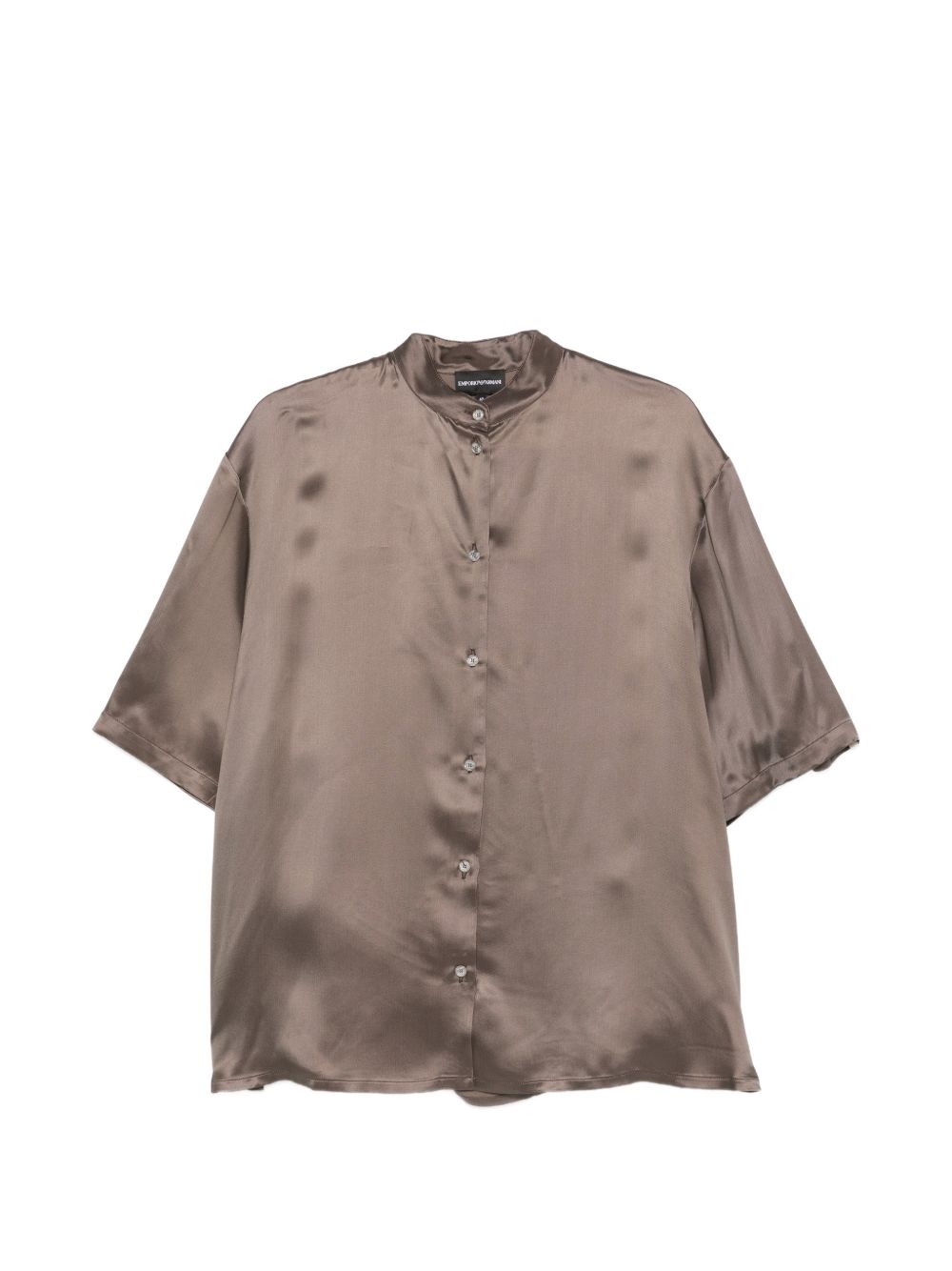 Satin Band Collar Shirt — Taupe