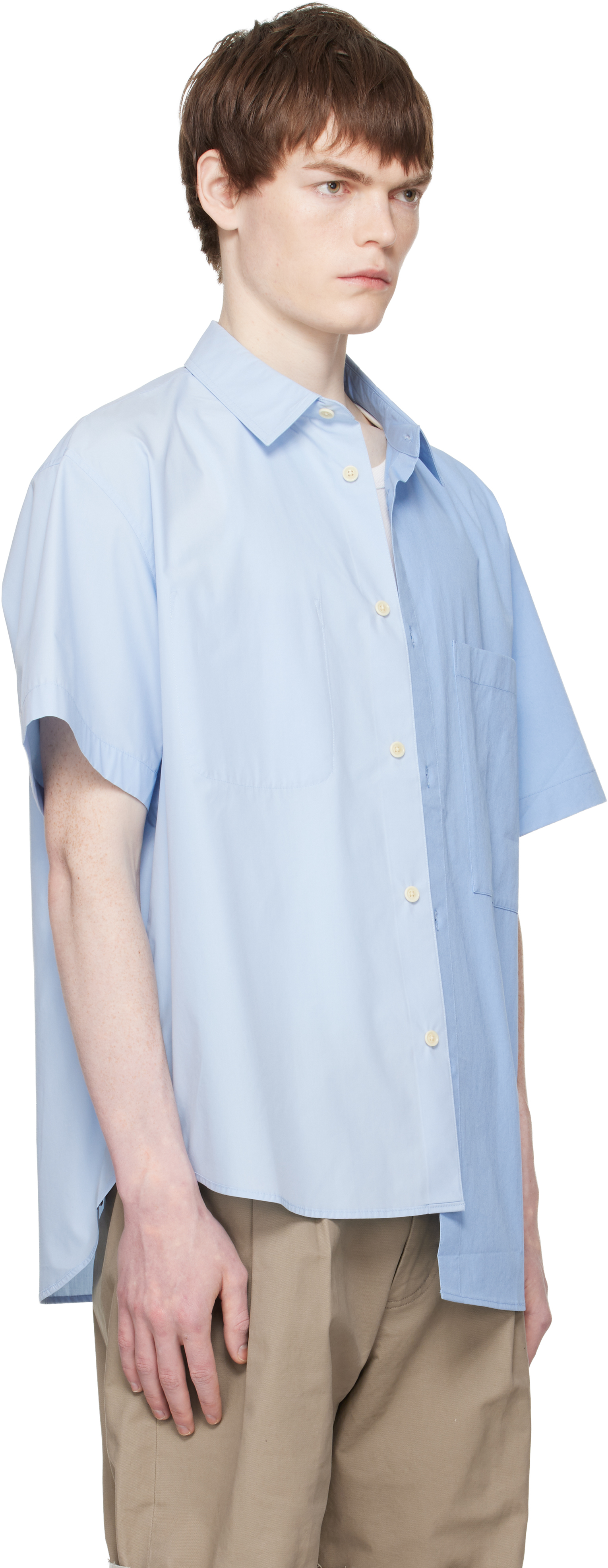Blue Split Short Sleeves Shirt