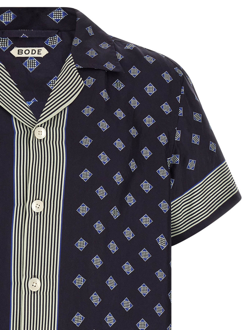 Foyer Diamond Shirt Blue Silk Shirt, Blouse - Men