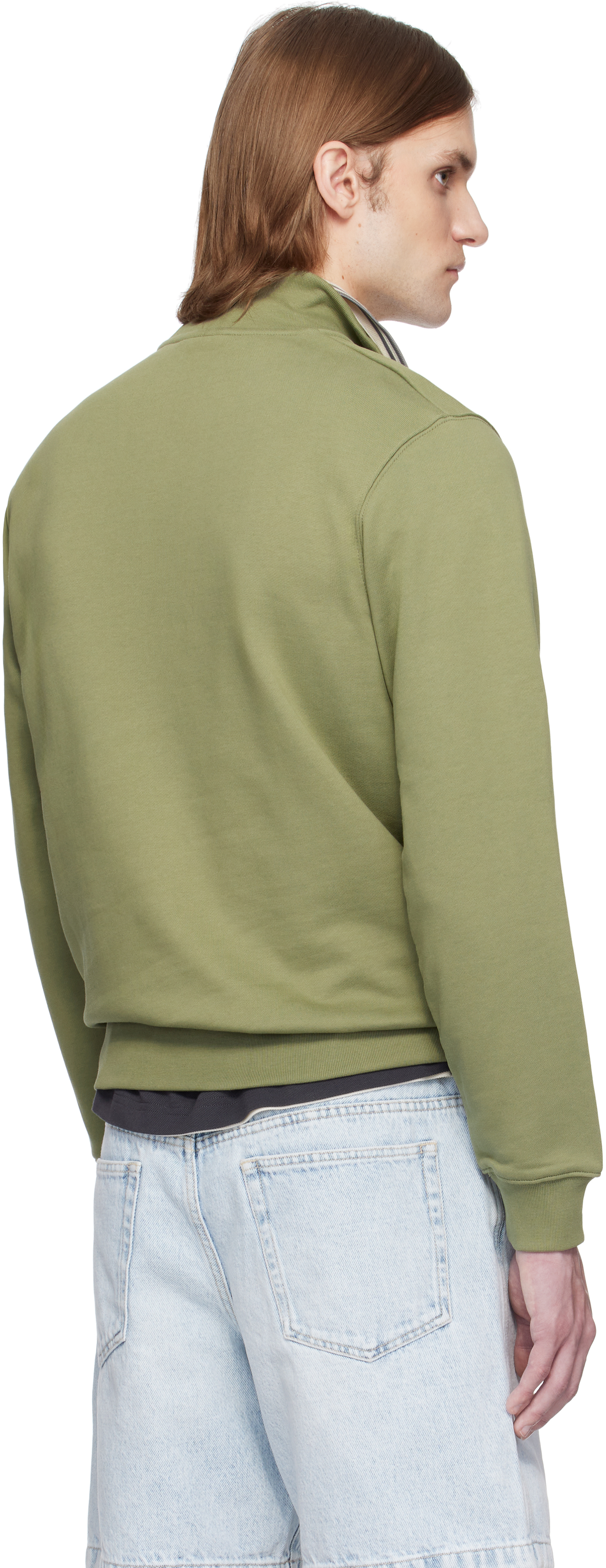 Lacoste Khaki High-Neck Zip-Up Fleece Sweatshirt