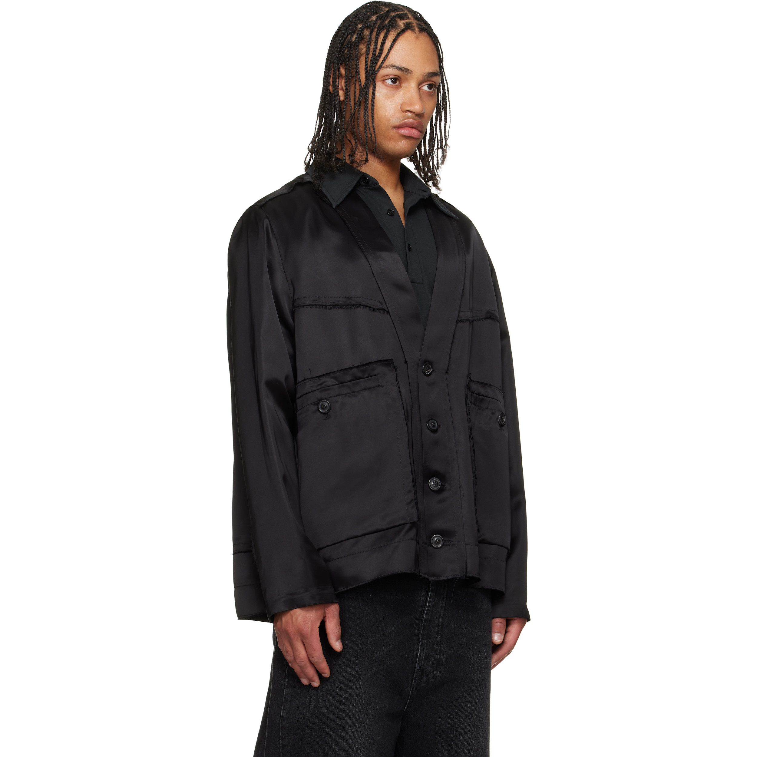 Black Patchwork Satin Jacket