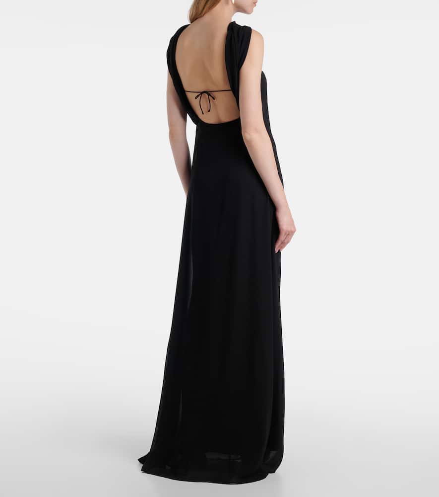 Reverse draped silk gown