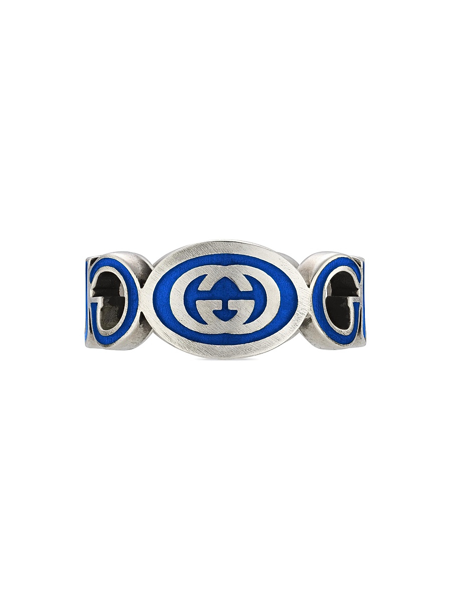Women's Interlocking G Sterling Silver & Blue Enamel Cut-Out Ring - Silver