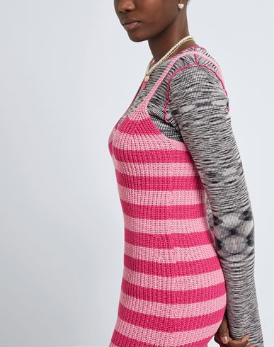 Organic Cotton Striped Knit Midi Dress Woman Midi dress Pink Size L Organic cotton